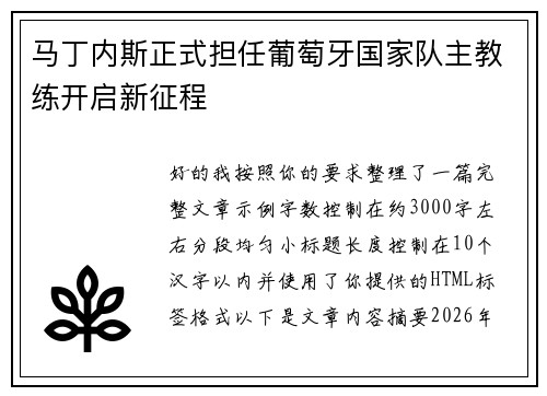 马丁内斯正式担任葡萄牙国家队主教练开启新征程